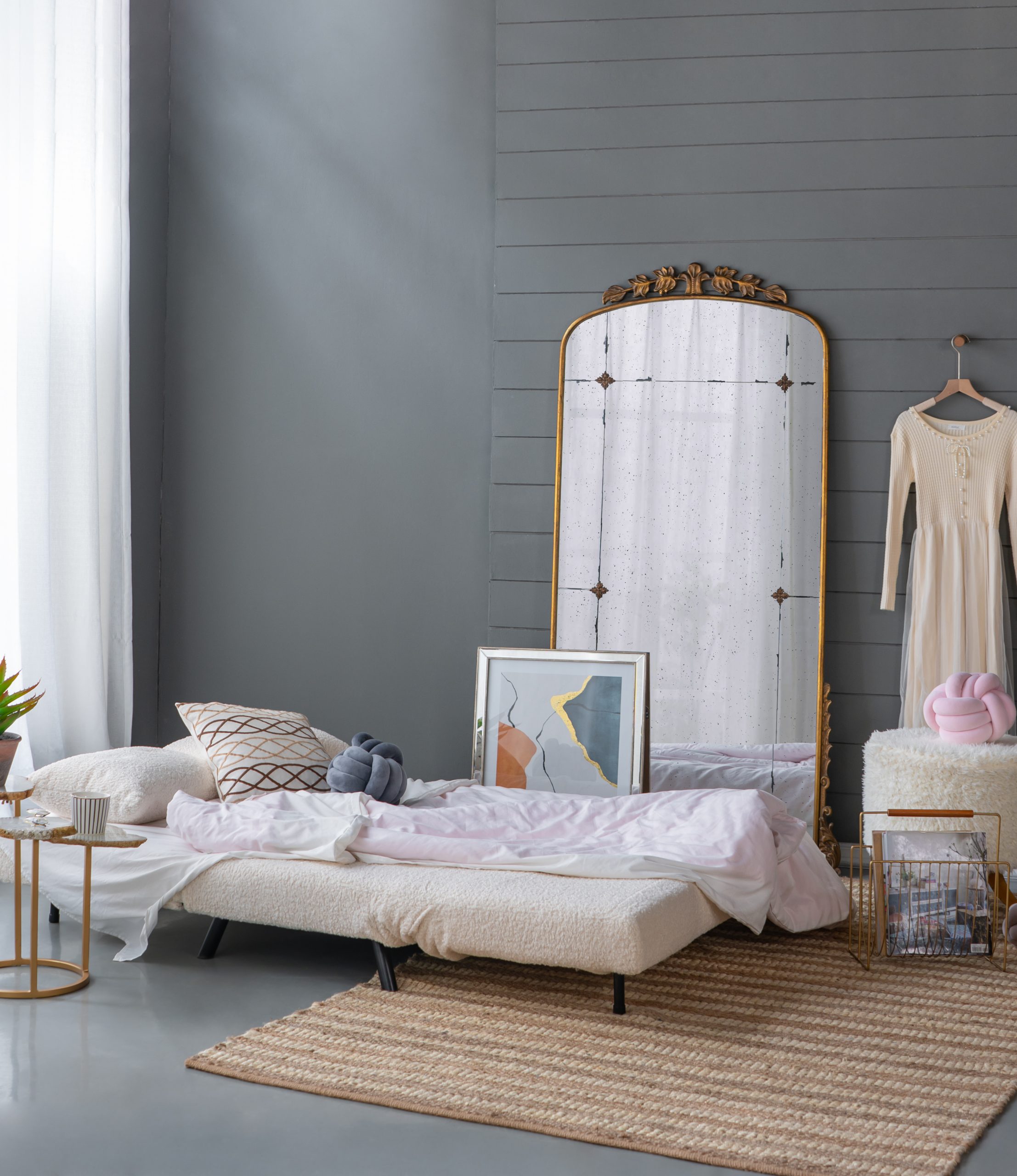 Gold Wall Mirror - Nora Lane Home furniture - Metal accent, Glass detail - 79.1 x 4.9 x 44.1 in