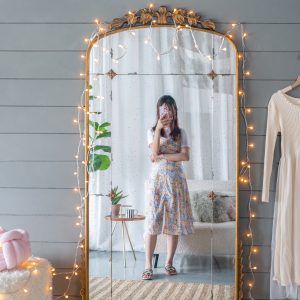 Gold Wall Mirror - Nora Lane Home furniture - Metal accent, Glass detail - 79.1 x 4.9 x 44.1 in