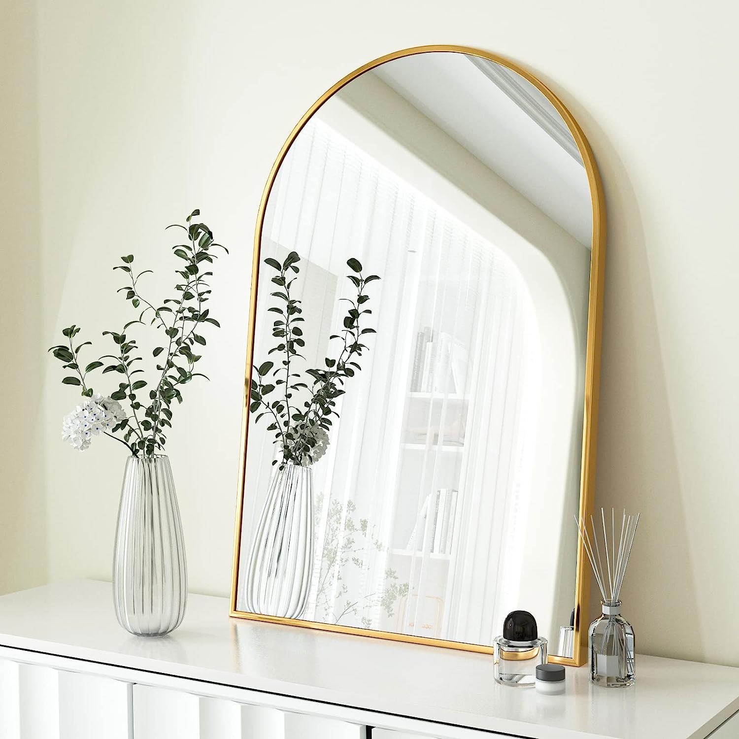 Gold Wall Mirror - Nora Lane Home furniture - Metal accent, Glass detail - 32.09 x 22.24 x 1.61 in