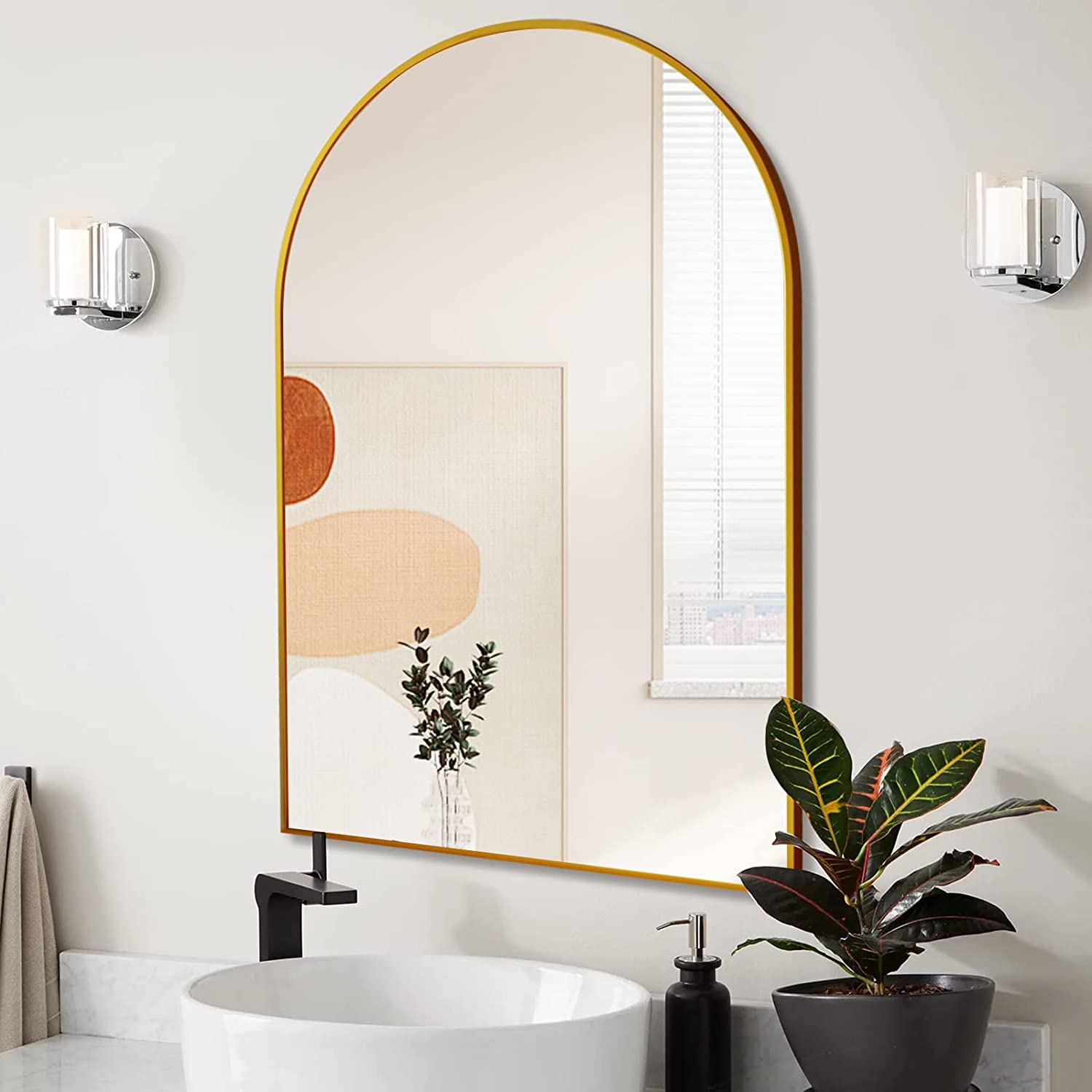 Gold Wall Mirror - Nora Lane Home furniture - Metal accent, Glass detail - 32.09 x 22.24 x 1.61 in