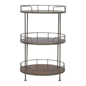 Brown Round Storage Cabinet - Nora Lane Home furniture - Metal accent - 24.8 x 24.8 x 37.4 in