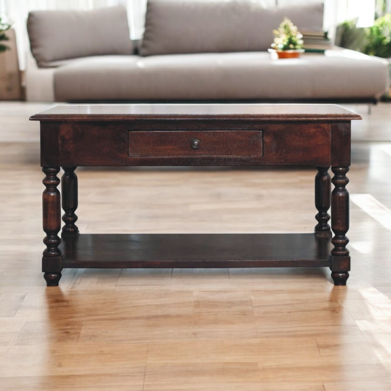 Brown Storage Console Table - Nora Lane Home furniture - Solid wood, Walnut finish - 37.4 x 25.59 x 21.65 in