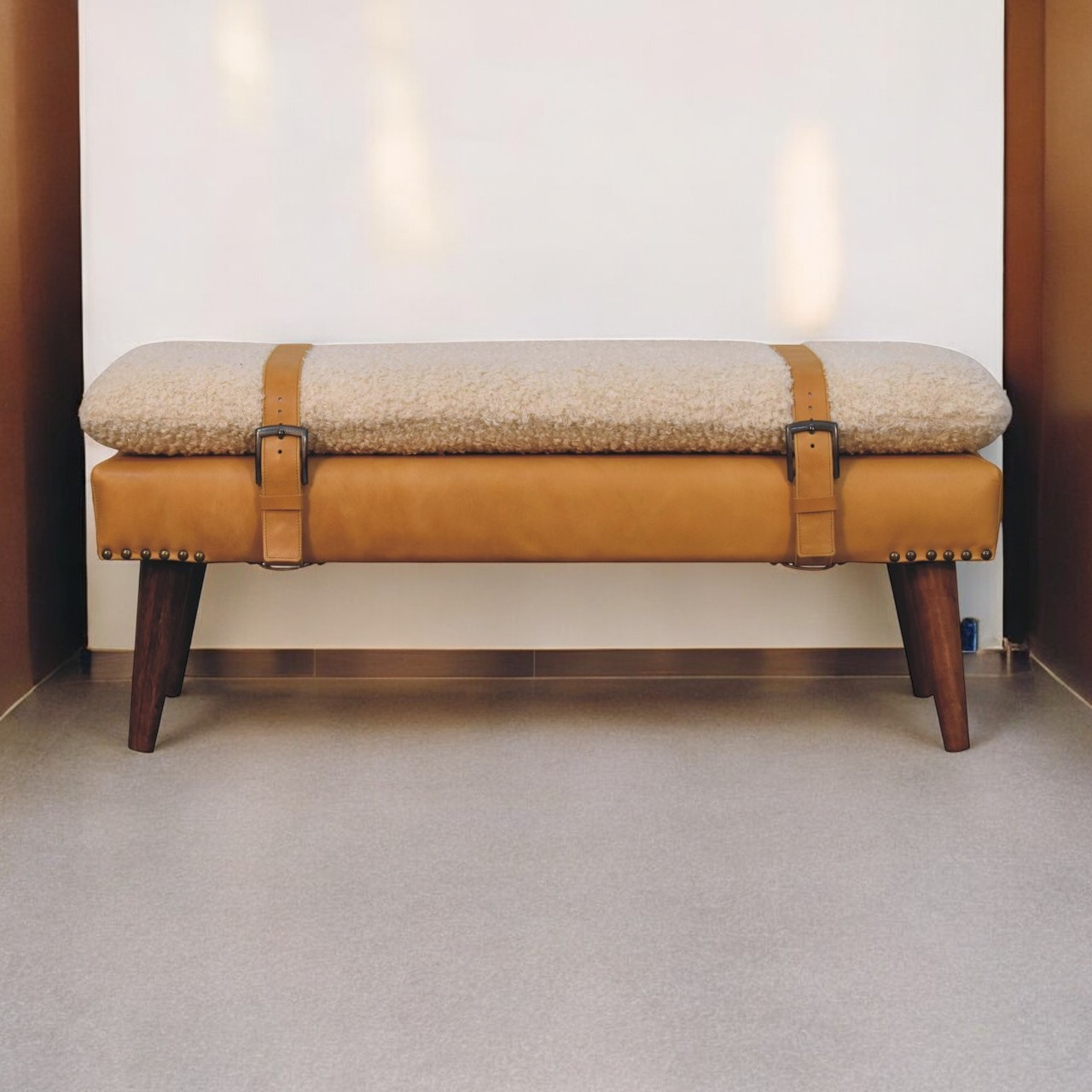 Brown Boucle Storage Bench - Nora Lane Home furniture - Solid wood, Upholstered - 17.72 x 39.37 x 9.84 in