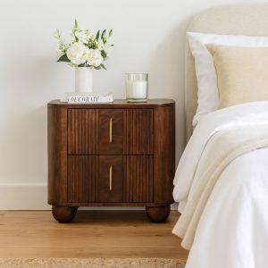 Brown Textured Storage Nightstand - Nora Lane Home furniture - Solid wood, Walnut finish - 19.7 x 25.6 x 21.7 in