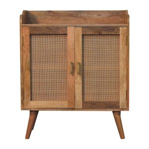 Brown Storage Cabinet - Nora Lane Home furniture - Solid wood, Rattan detail - 33.46 x 17.72 x 31.5 in