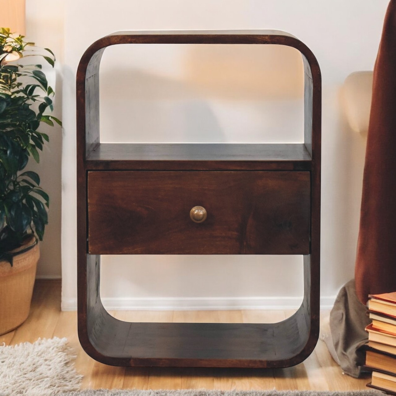 Walnut Storage Nightstand - Nora Lane Home furniture - Solid wood, Walnut finish - 17.72 x 19.69 x 25.59 in