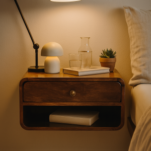 Walnut Storage Floating Nightstand - Nora Lane Home furniture - Solid wood, Walnut finish - 16.54 x 21.65 x 13.78 in