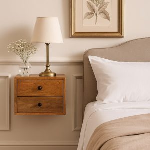 Natural Wood Storage Floating Nightstand - Nora Lane Home furniture - Solid wood, Metal accent - 15.75 x 13.78 x 13.39 in