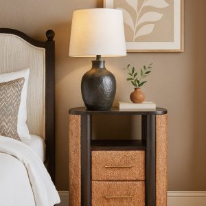 Rattan Solid Wood Storage Nightstand - Nora Lane Home furniture - Solid wood, Rattan detail - 19.7 x 23.6 x 27.6 in