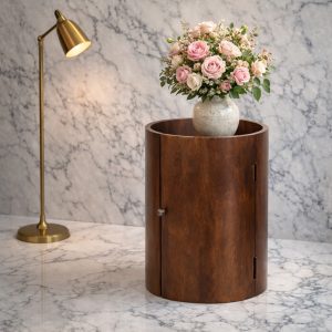 Brown Round Storage Cabinet - Nora Lane Home furniture - Solid wood - 21 x 21 x 28 in