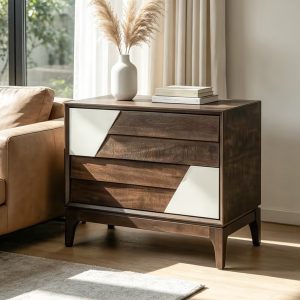 Brown Storage Nightstand - Nora Lane Home furniture - Solid wood, Metal accent - 27.56 x 19.49 x 8.86 in