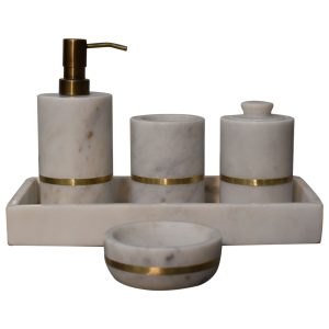 White Bathroom Accessories - Nora Lane Home furniture - Metal accent, Marble detail - 13.78 x 17.72 x 11.81 in