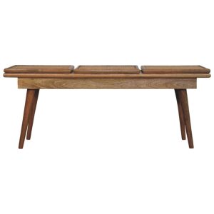 Natural Wood Storage Bench - Nora Lane Home furniture - Solid wood, Rattan detail - 51.18 x 17.72 x 5.91 in