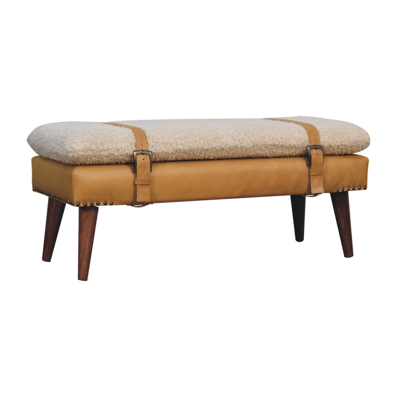 Brown Boucle Storage Bench - Nora Lane Home furniture - Solid wood, Upholstered - 17.72 x 39.37 x 9.84 in