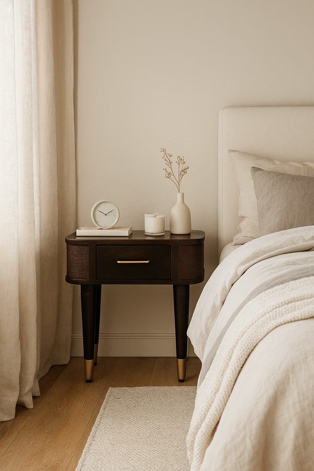 Brown Storage Nightstand - Nora Lane Home furniture - Solid wood - 17.7 x 25.6 x 13.8 in