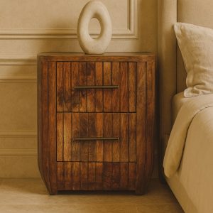 Brown Textured Storage Nightstand - Nora Lane Home furniture - Solid wood - 21.26 x 17.72 x 23.62 in