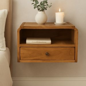 Beige Solid Wood Floating Nightstand - Nora Lane Home furniture - Solid wood - 21.65 x 16.54 x 13.39 in