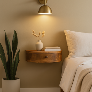 Natural Wood Round Storage Floating Nightstand