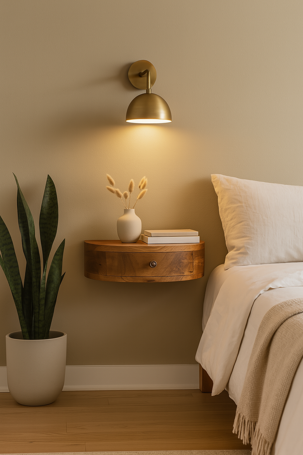 Natural Wood Round Storage Floating Nightstand - Nora Lane Home furniture - Solid wood - 19.69 x 16.14 x 8.27 in