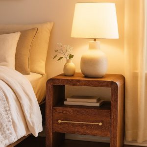 Brown Storage Nightstand - Nora Lane Home furniture - Solid wood - 19.7 x 25.2 x 26.8 in