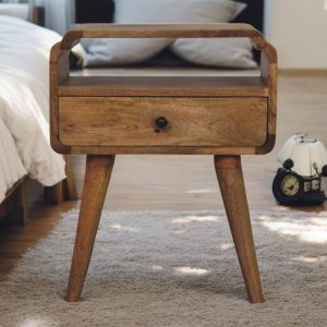 Natural Wood Storage Nightstand - Nora Lane Home furniture - Solid wood, Metal accent - 21.65 x 17.72 x 13.78 in