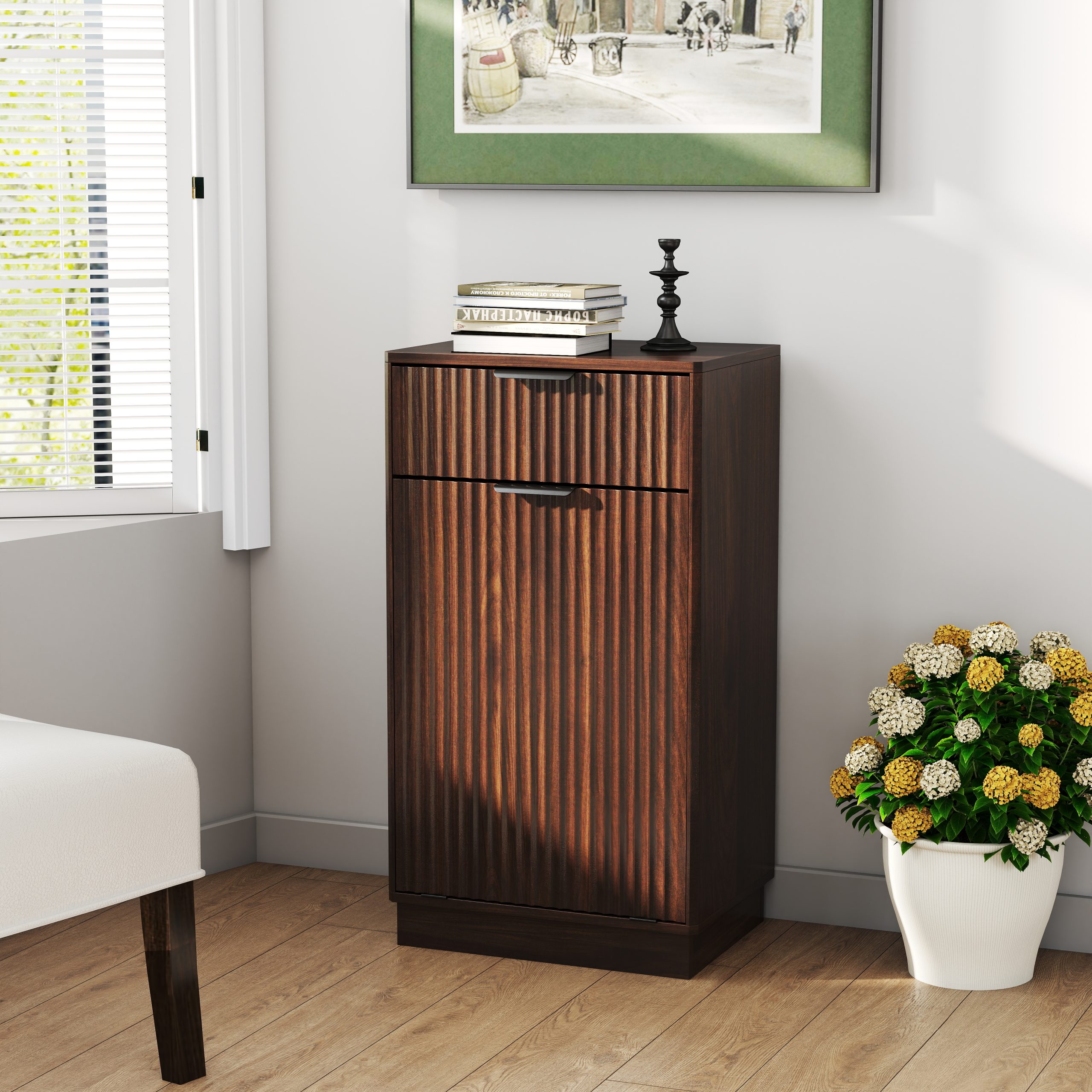 Walnut Storage Cabinet - Nora Lane Home furniture - Walnut finish, Metal accent - 35.24 x 20.47 x 5.71 in