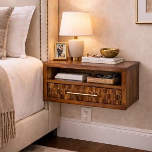 Brown Storage Nightstand - Nora Lane Home furniture - Solid wood - 21.65 x 13.78 x 16.54 in