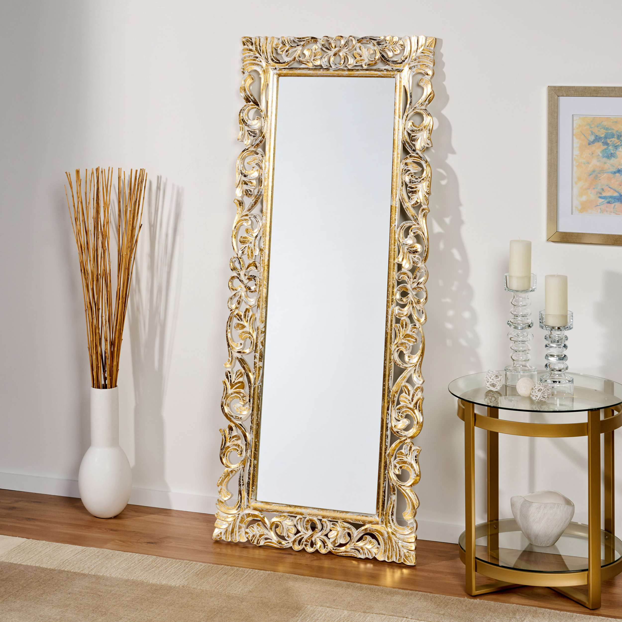 White Wall Mirror - Nora Lane Home furniture - Glass detail - 72 x 32.5 x 4.5 in