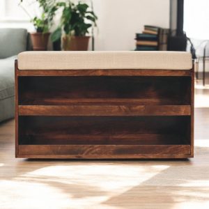 Walnut Storage Bench - Nora Lane Home furniture - Solid wood, Walnut finish - 16.14 x 37.4 x 21.65 in