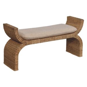 Rattan Boucle Storage Bench - Nora Lane Home furniture - Solid wood, Rattan detail - 51.97 x 18.5 x 27.95 in