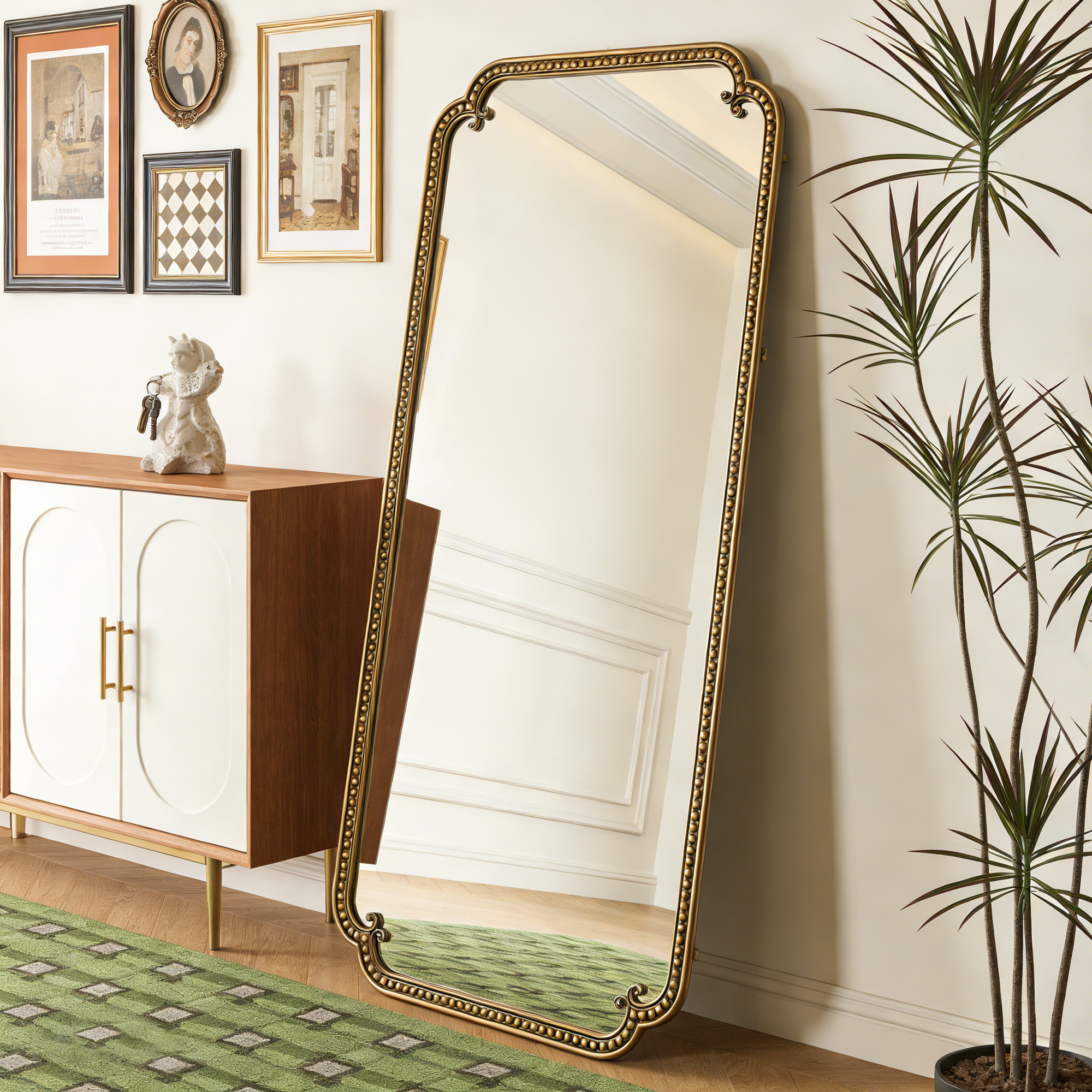 Antique Gold Wall Mirror - Nora Lane Home furniture - Metal accent, Glass detail - 74 x 5.1 x 35.8 in