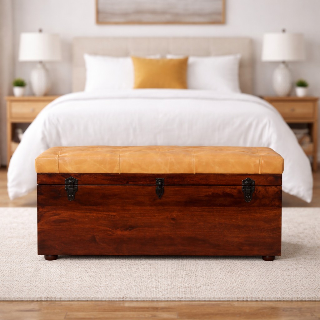 Brown Storage Bench - Nora Lane Home furniture - Solid wood - 39 x 22 x 23 in