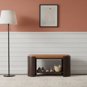 Brown Storage Bench - Nora Lane Home furniture - Solid wood, Upholstered - 39.37 x 17.72 x 21.26 in