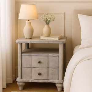 Gray Solid Wood Storage Nightstand - Nora Lane Home furniture - Solid wood - 19.7 x 25.6 x 24.8 in