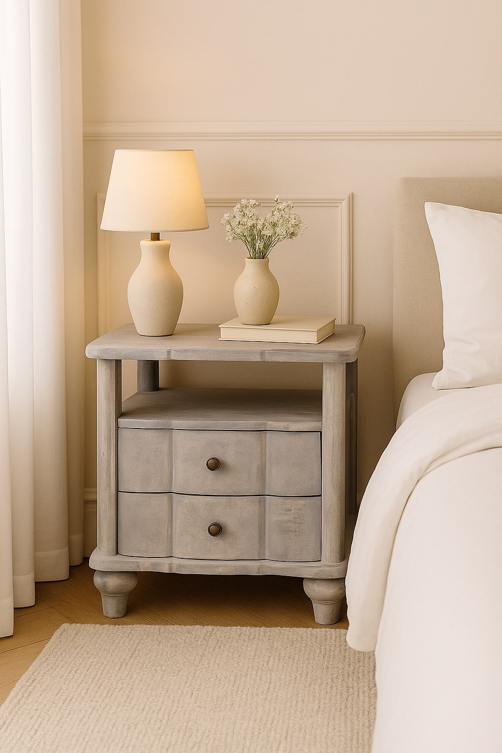 Gray Solid Wood Storage Nightstand - Nora Lane Home furniture - Solid wood - 19.7 x 25.6 x 24.8 in