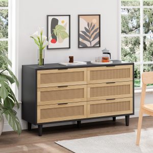 Rattan Storage Cabinet - Nora Lane Home furniture - Rattan detail, Metal accent - 56.89 x 18.7 x 7.87 in
