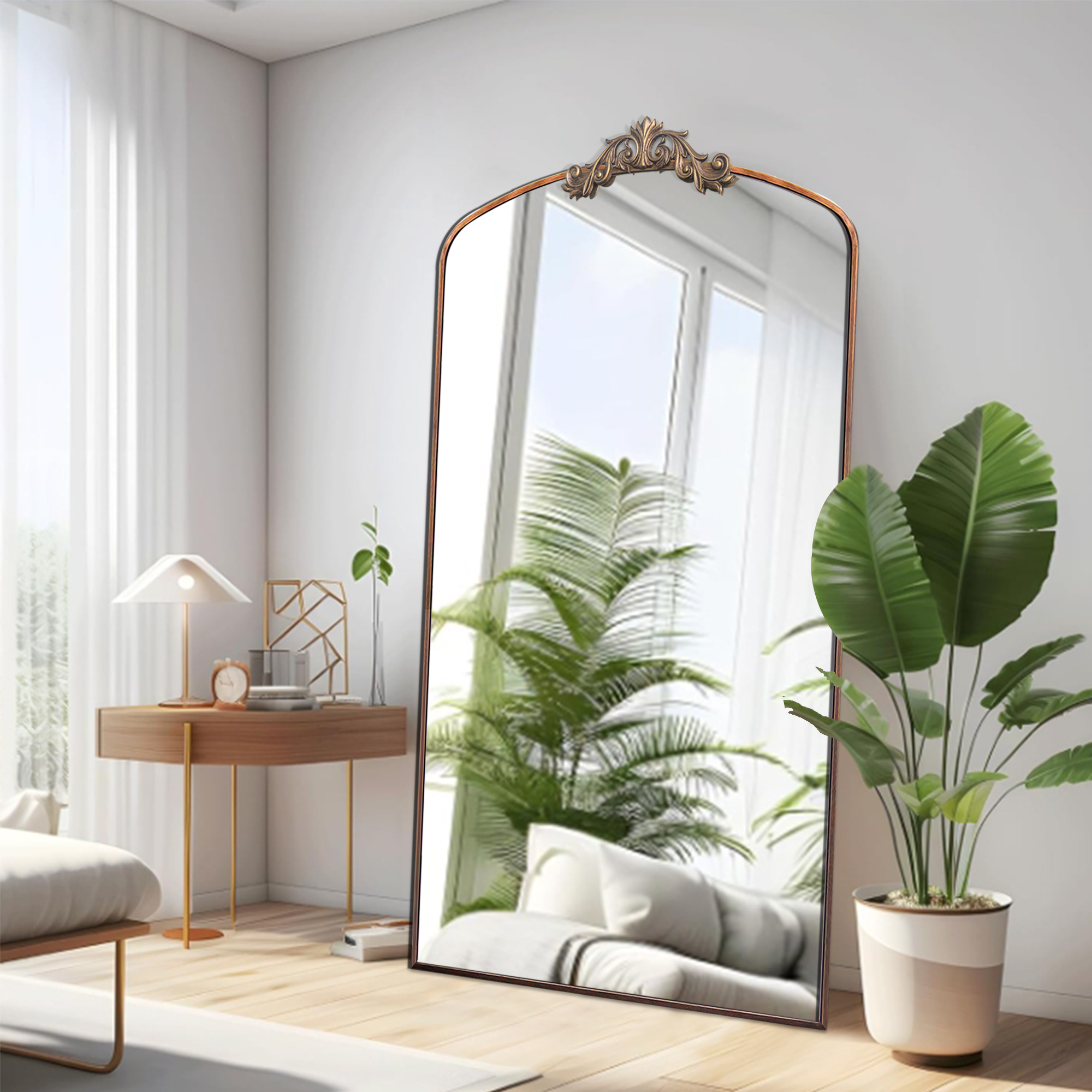 Brown Wall Mirror - Nora Lane Home furniture - Metal accent - 68.11 x 3.15 x 40.16 in