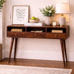 Brown Storage Console Table - Nora Lane Home furniture - Solid wood - 55.12 x 19.69 x 19.69 in