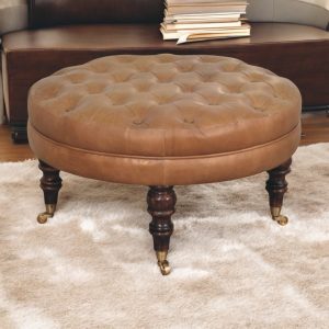 Brown Round Storage Bench - Nora Lane Home furniture - Solid wood, Walnut finish - 35.43 x 35.43 x 14.96 in