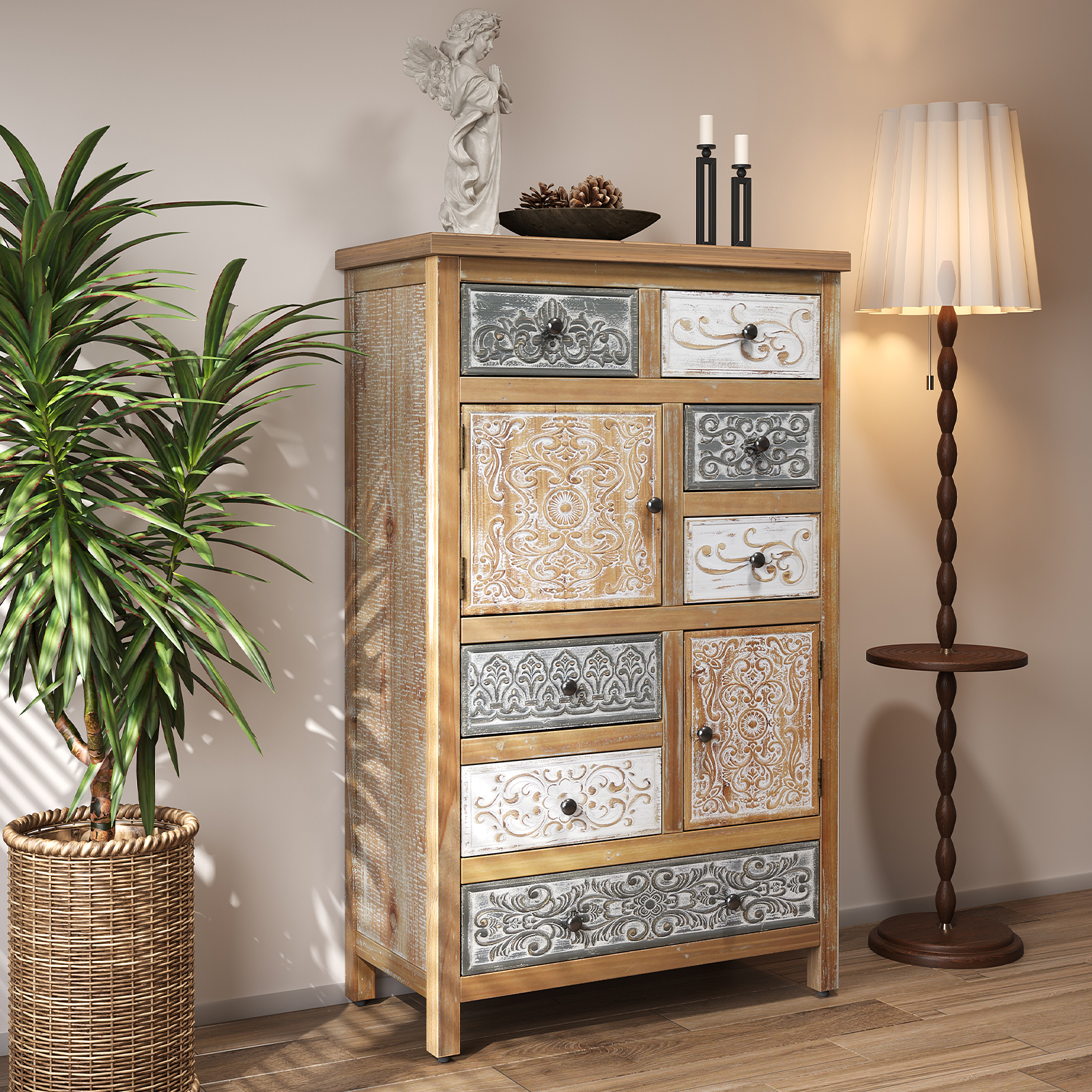 Colorful Solid Wood Storage Cabinet - Nora Lane Home furniture - Solid wood - 50 x 13.39 x 17.13 in