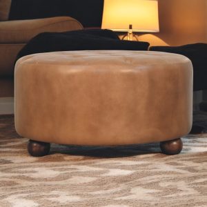 Brown Round Storage Bench - Nora Lane Home furniture - Solid wood - 33.93 x 33.93 x 19.5 in