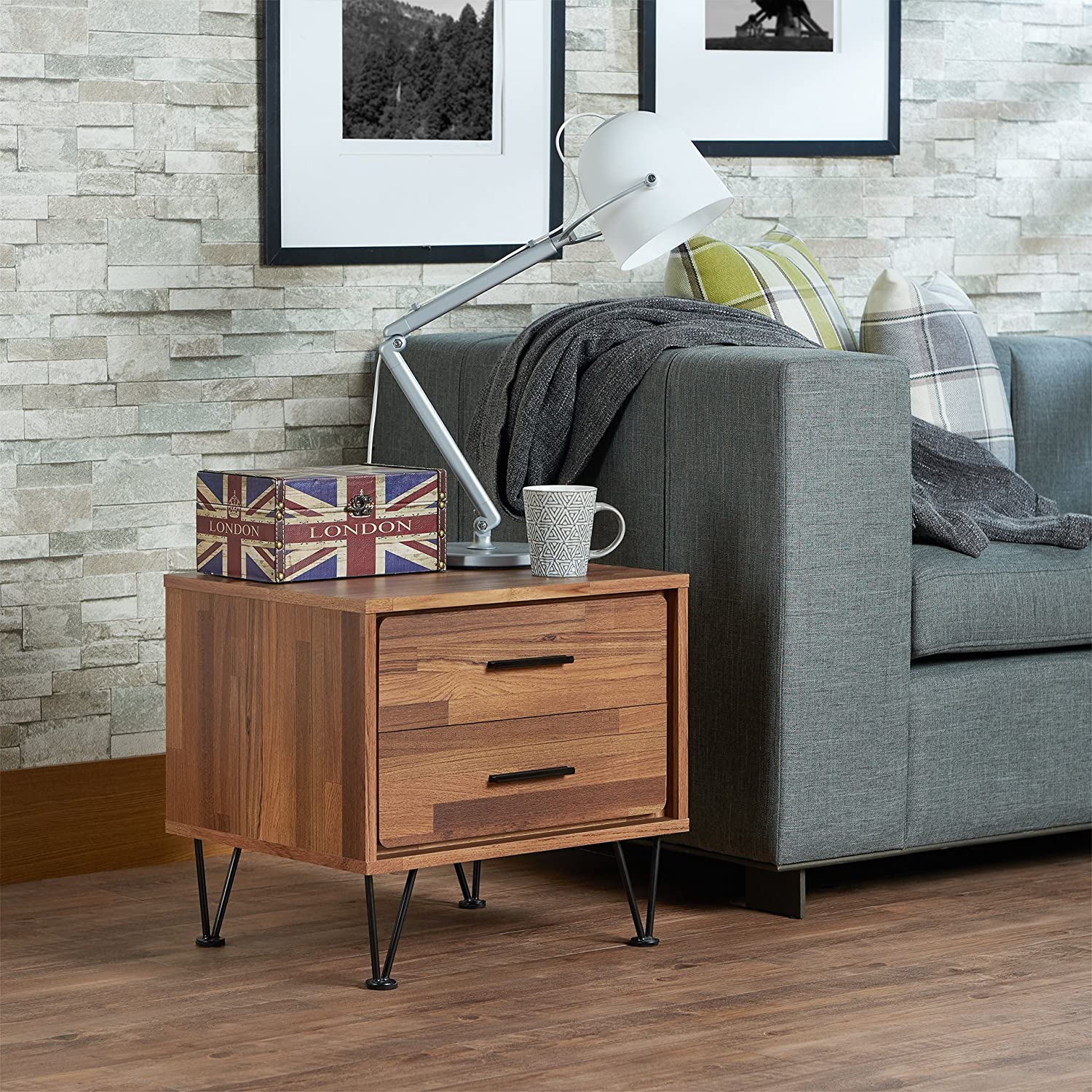Walnut Storage Nightstand - Nora Lane Home furniture - Walnut finish, Metal accent - 26 x 21 x 7 in