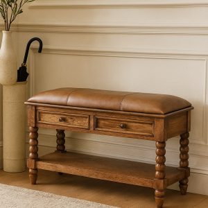 Brown Storage Bench - Nora Lane Home furniture - Solid wood - 17.7 x 39.4 x 25.6 in