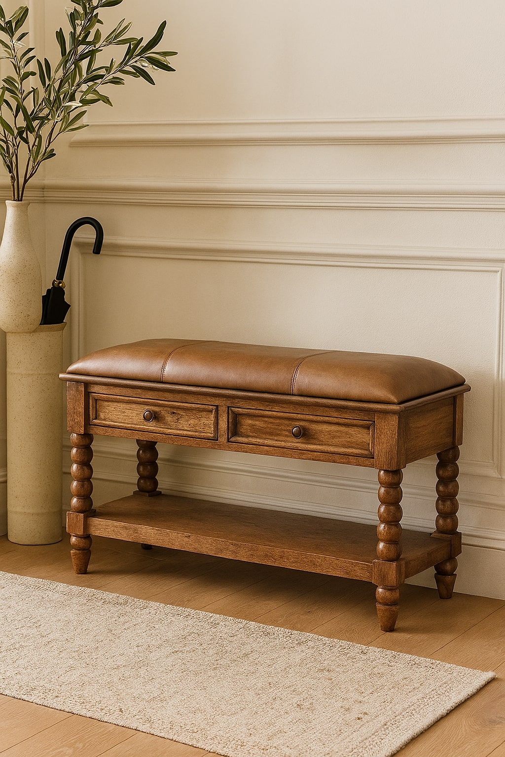 Brown Storage Bench - Nora Lane Home furniture - Solid wood - 17.7 x 39.4 x 25.6 in