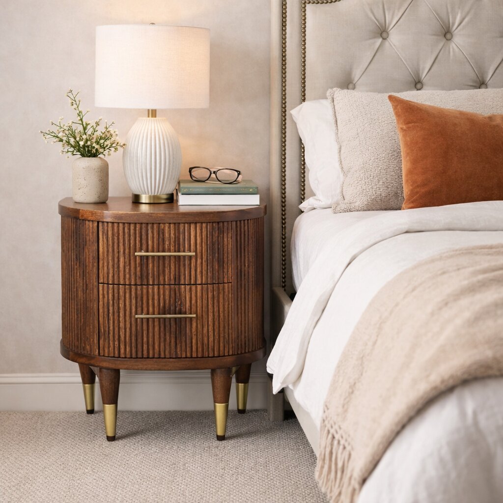 Brown Storage Nightstand - Nora Lane Home furniture - Solid wood, Metal accent - 25.59 x 19.69 x 19.69 in