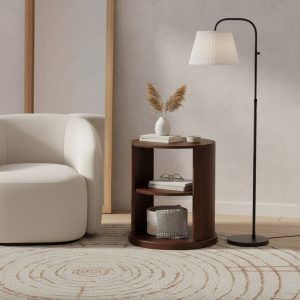 Brown Tables - Nora Lane Home furniture - Solid wood, Walnut finish - 21.65 x 21.65 x 25.98 in
