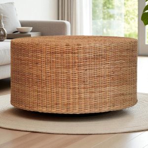 Brown Round Coffee Table - Nora Lane Home furniture - Solid wood - 35.4 x 35.4 x 19.7 in