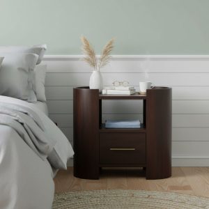 Brown Storage Nightstand - Nora Lane Home furniture - Solid wood, Upholstered - 25.59 x 15.75 x 23.62 in