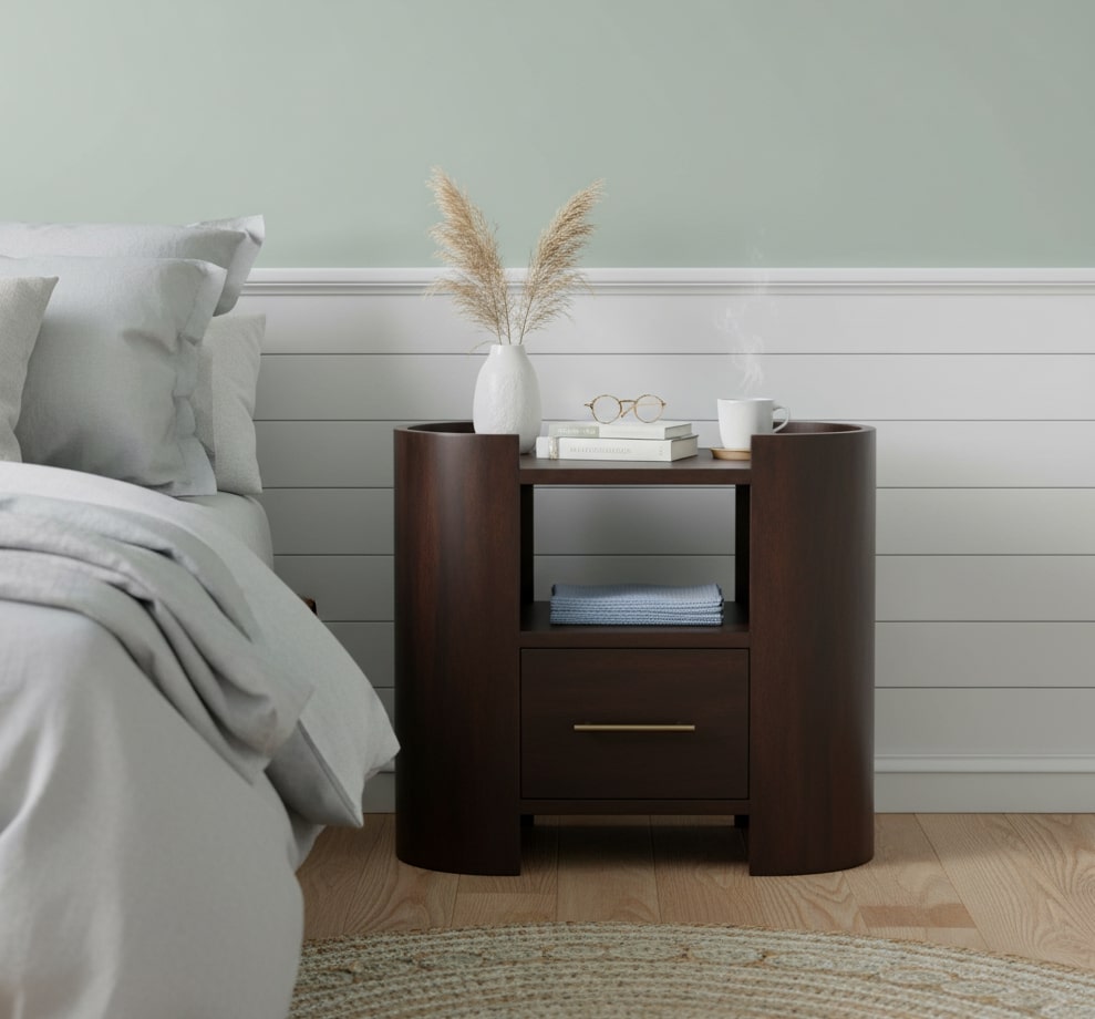 Brown Storage Nightstand - Nora Lane Home furniture - Solid wood, Upholstered - 25.59 x 15.75 x 23.62 in