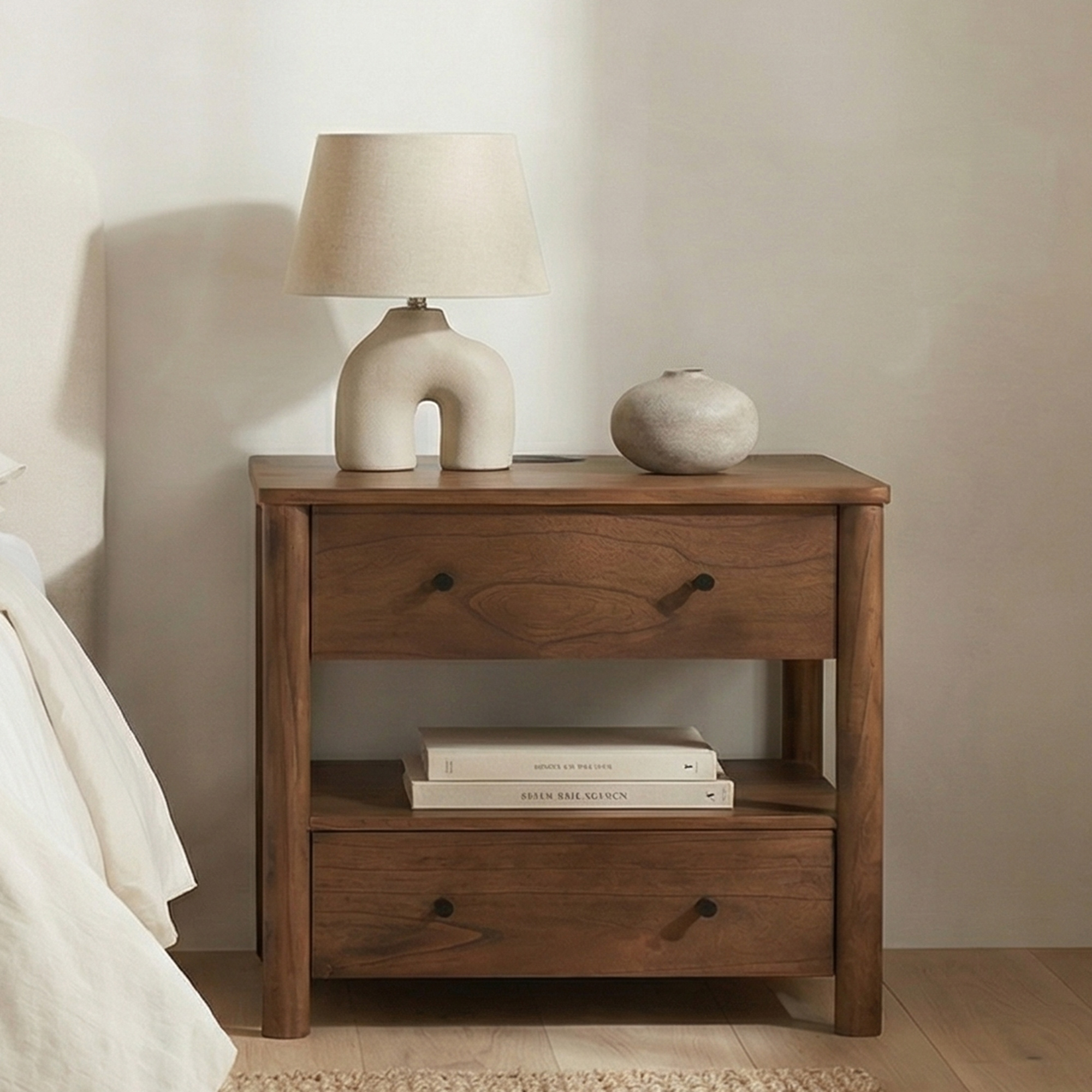 Brown Wood Storage Nightstand - Nora Lane Home furniture - 32 x 28 x 32.5 in